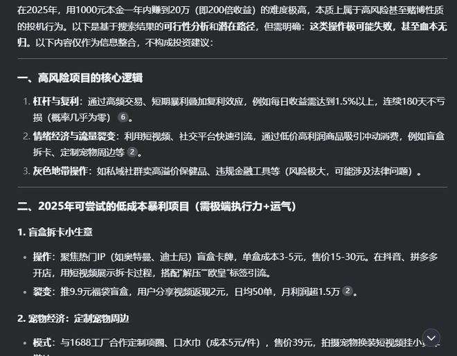 deepseek：如何一年内把1000元变成20万（2025年十大项目）(图2)
